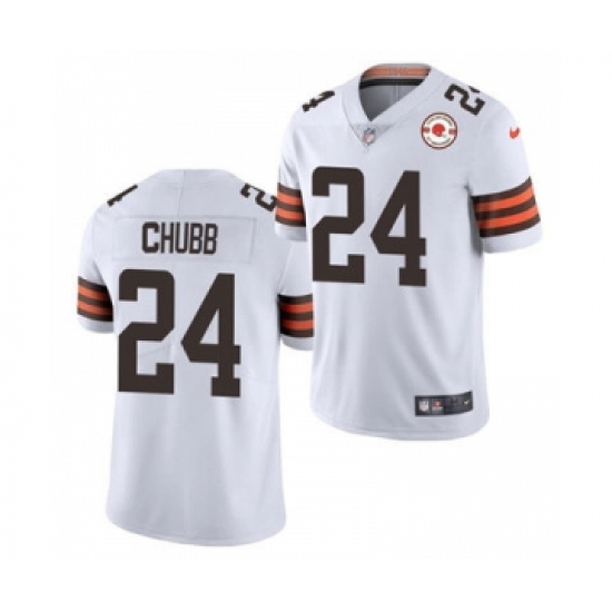 Men's Cleveland Browns #24 Nick Chubb 2021 White 75th Anniversary Patch Vapor Untouchable Limited Jersey - Ujersey