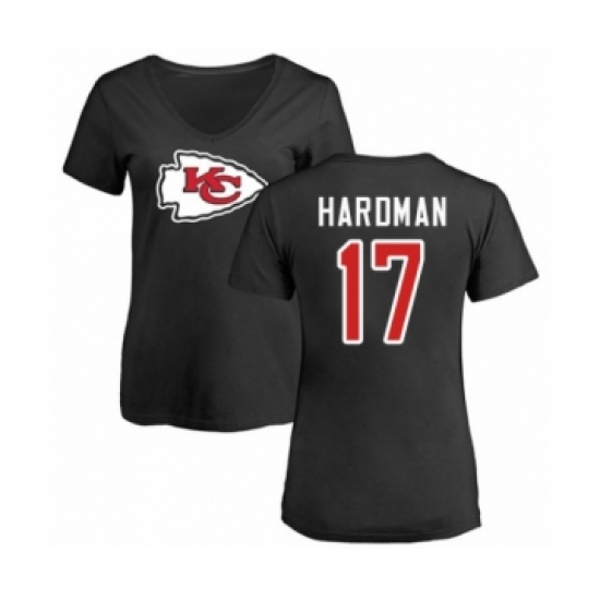 Football Women's Kansas City Chiefs #17 Mecole Hardman Black Name & Number Logo Slim Fit T-Shirt - Ujersey NHL