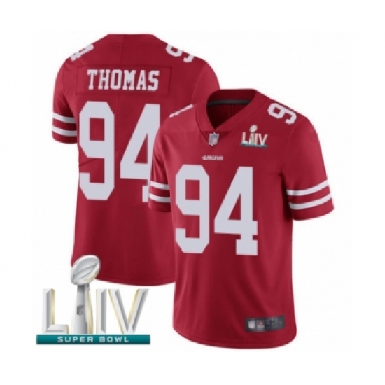 Men's San Francisco 49ers #94 Solomon Thomas Red Team Color Vapor Untouchable Limited Player Super Bowl LIV Bound Football Jersey - Ujersey