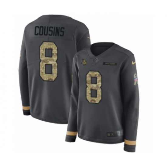 Women's Nike Minnesota Vikings #8 Kirk Cousins Limited Black Salute to Service Therma Long Sleeve NFL Jersey - Ujersey