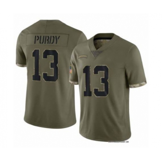 Men's San Francisco 49ers #13 Brock Purdy 2022 Olive Salute To Service Limited Stitched Jersey - Ujersey