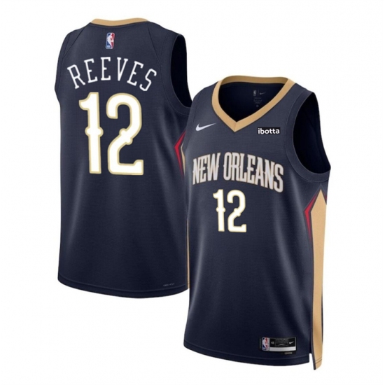 Men's New Orleans Pelicans #12 Antonio Reeves Navy 2024 Draft Icon Edition Stitched Basketball Jersey - Ujersey