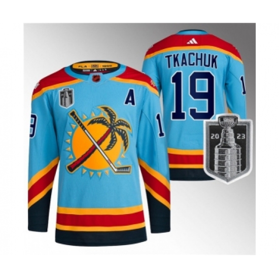 Men's Florida Panthers #19 Matthew Tkachuk Blue 2023 Stanley Cup Final Reverse Retro Stitched Jersey - Ujersey