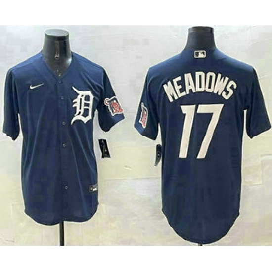 Men's Detroit Tigers #17 Parker Meadows Navy With Cool Base Stitched Jersey - Ujersey