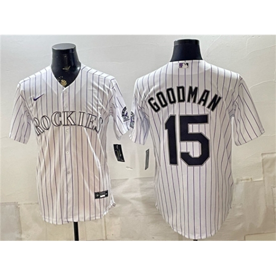 Men's Colorado Rockies #15 Hunter Goodman White Home Stitched Baseball Jersey - Ujersey