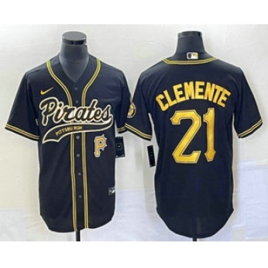 Men's Pittsburgh Pirates #21 Roberto Clemente Number Black Cool Base Stitched Baseball Jersey1 - Ujersey