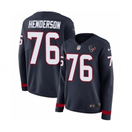 Women's Nike Houston Texans #76 Seantrel Henderson Limited Navy Blue Therma Long Sleeve NFL Jersey - Ujersey