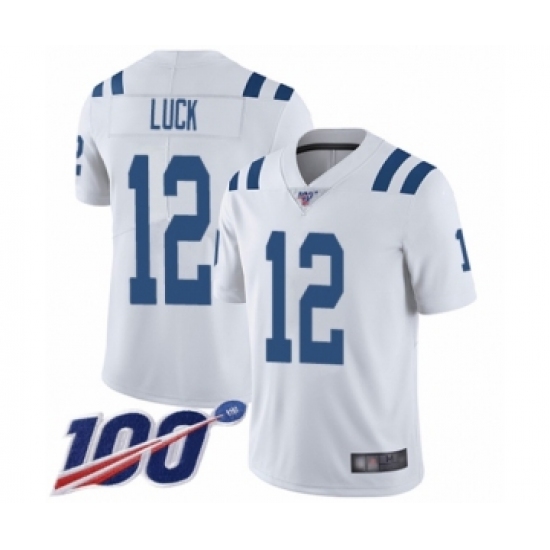 Men's Nike Indianapolis Colts #12 Andrew Luck White Vapor Untouchable Limited Player 100th Season NFL Jersey - Ujersey