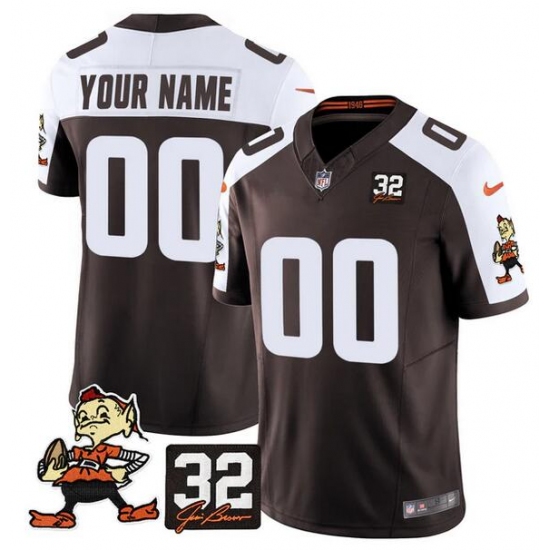 Men's Cleveland Browns Active Player Custom Brown Alternate F.U.S.E. #32 Jim Brown Memorial Patch Vapor Limited Stitched Football Jersey - Ujersey