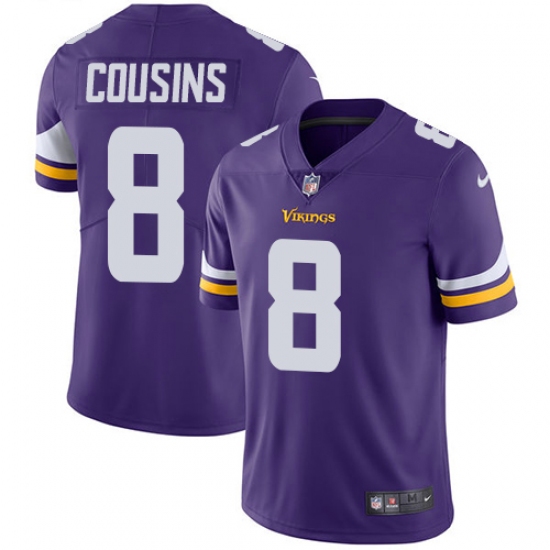 Youth Nike Minnesota Vikings #8 Kirk Cousins Purple Team Color Vapor Untouchable Limited Player NFL Jersey - Ujersey