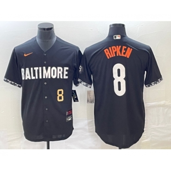 Men's Baltimore Orioles #8 Cal Ripken Jr Number Black 2023 City Connect Cool Base Stitched Jersey - Ujersey