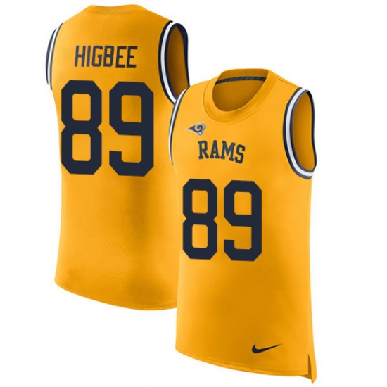 Men's Nike Los Angeles Rams #89 Tyler Higbee Limited Gold Rush Player Name & Number Tank Top NFL Jersey - Ujersey