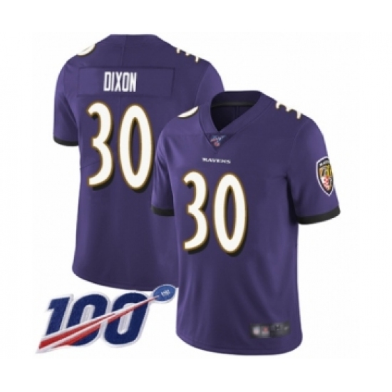 Men's Baltimore Ravens #30 Kenneth Dixon Purple Team Color Vapor Untouchable Limited Player 100th Season Football Jersey - Ujersey