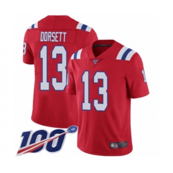 Men's New England Patriots #13 Phillip Dorsett Red Alternate Vapor Untouchable Limited Player 100th Season Football Jersey - Ujersey