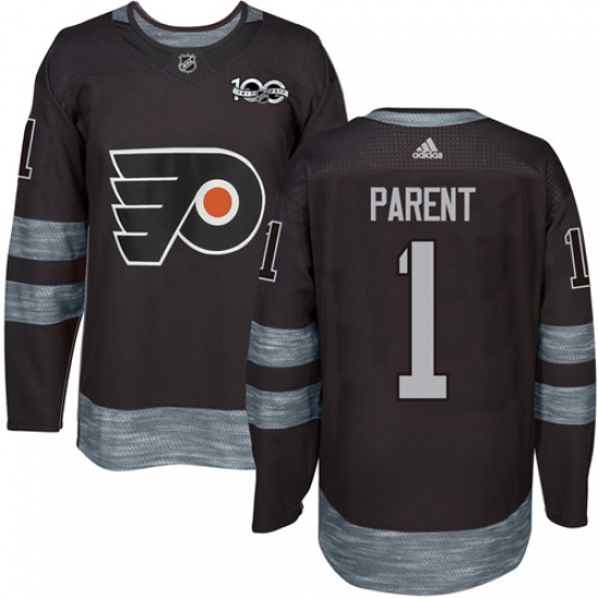 Men's Adidas Philadelphia Flyers #1 Bernie Parent Authentic Black 1917-2017 100th Anniversary NHL Jersey - Ujersey