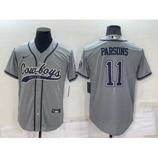 Men's Dallas Cowboys #11 Micah Parsons Grey Stitched Cool Base Nike Baseball Jersey - Ujersey