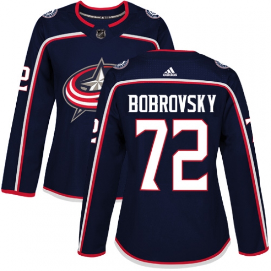 Women's Adidas Columbus Blue Jackets #72 Sergei Bobrovsky Premier Navy Blue Home NHL Jersey