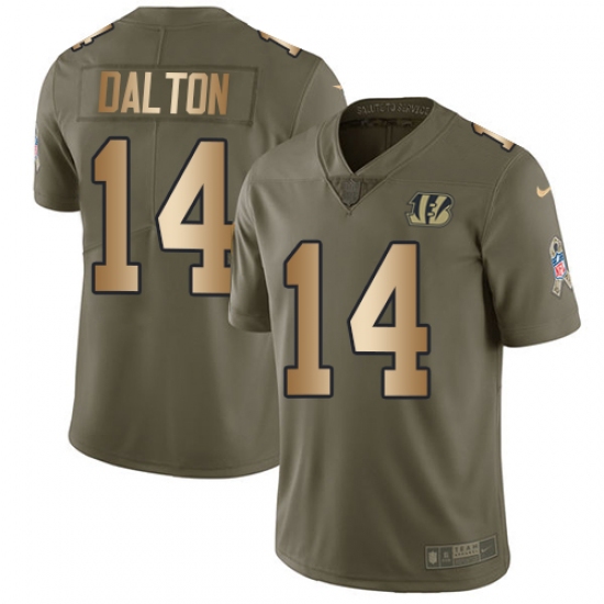 Men's Nike Cincinnati Bengals #14 Andy Dalton Limited Olive/Gold 2017 Salute to Service NFL Jersey - Ujersey
