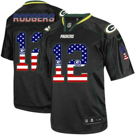 Men's Nike Green Bay Packers #12 Aaron Rodgers Elite Black USA Flag Fashion NFL Jersey - Ujersey