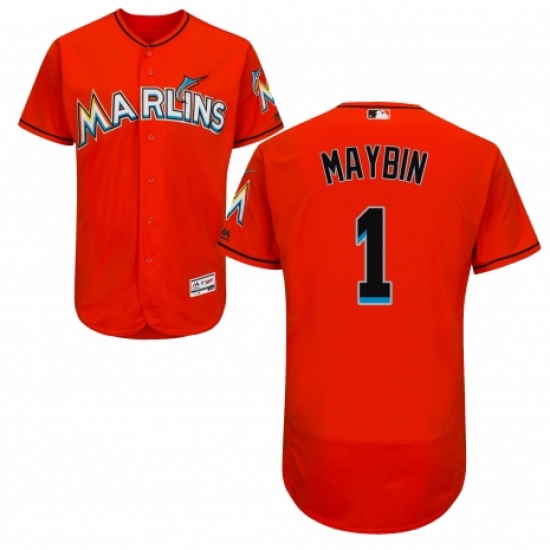 Men's Majestic Miami Marlins #1 Cameron Maybin Orange Alternate Flex Base Authentic Collection MLB Jersey - Ujersey