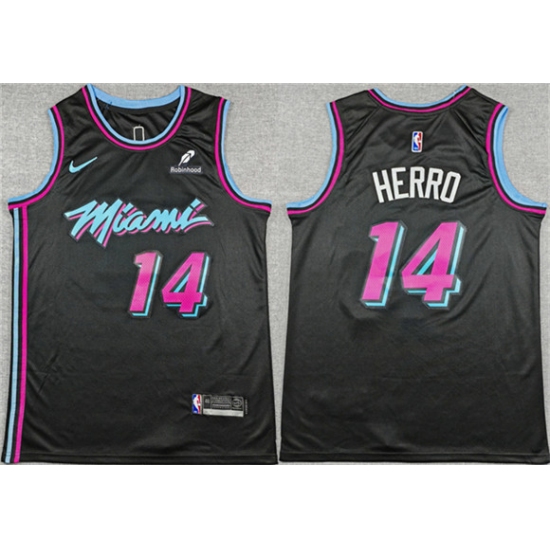 Men's Miami Heat #14 Tyler Herro Black 2025-26 City Edition Stitched Basketball Jersey