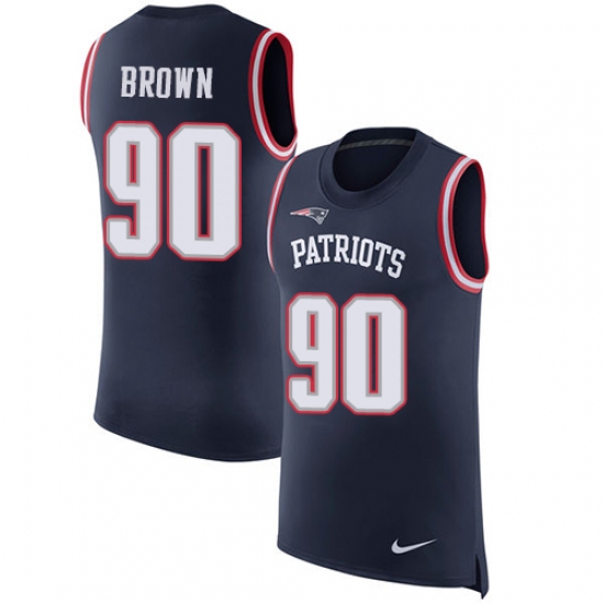 Men's Nike New England Patriots #90 Malcom Brown Limited Navy Blue Rush Player Name & Number Tank Top NFL Jersey - Ujersey