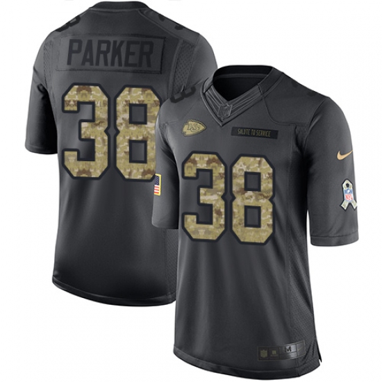 Men's Nike Kansas City Chiefs #38 Ron Parker Limited Black 2016 Salute to Service NFL Jersey - Ujersey
