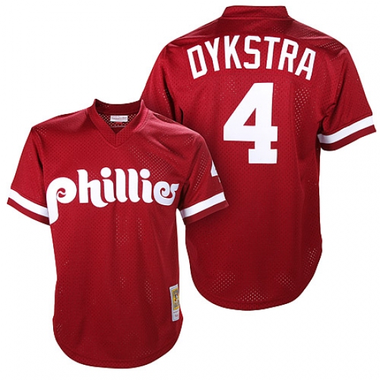 Men's Mitchell and Ness 1991 Philadelphia Phillies #4 Lenny Dykstra Authentic Red Throwback MLB Jersey - Ujersey