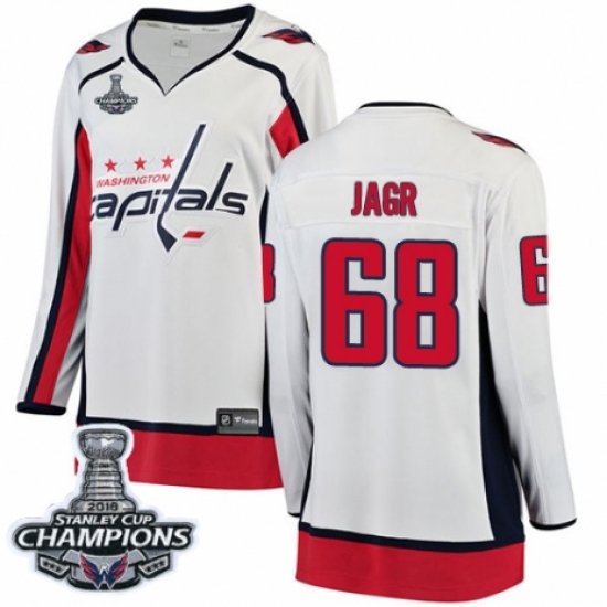 Women's Washington Capitals #68 Jaromir Jagr Fanatics Branded White Away Breakaway 2018 Stanley Cup Final Champions NHL Jersey - Ujersey