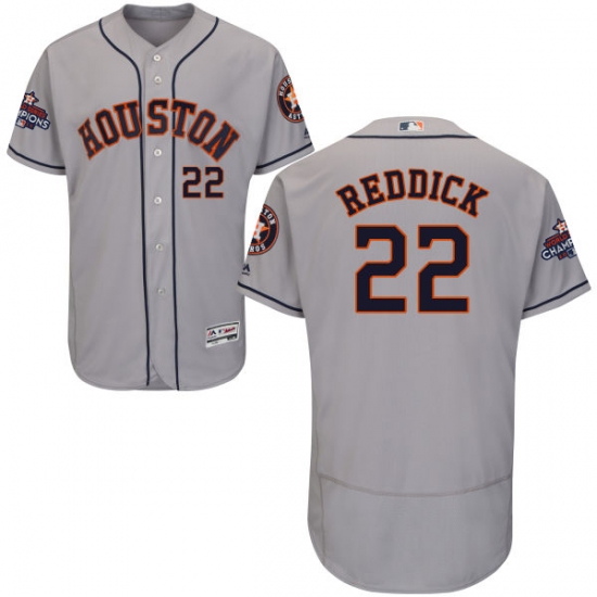 Men's Majestic Houston Astros #22 Josh Reddick Authentic Grey Road 2017 World Series Champions Flex Base MLB Jersey - Ujersey