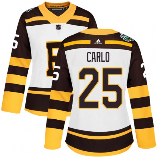 Women's Adidas Boston Bruins #25 Brandon Carlo Authentic White 2019 Winter Classic NHL Jersey - Ujersey