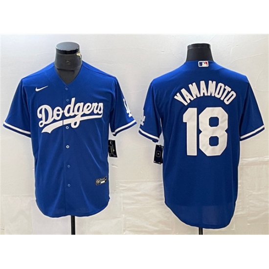 Men's Los Angeles Dodgers #18 Yoshinobu Yamamoto Blue Cool Base Stitched Jersey - Ujersey