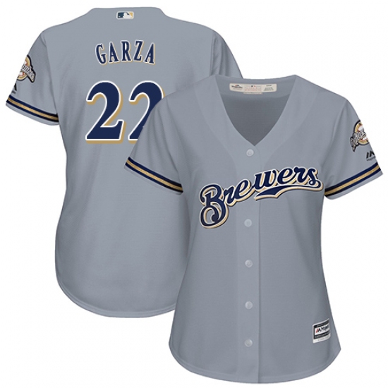 Women's Majestic Milwaukee Brewers #22 Matt Garza Authentic Grey Road Cool Base MLB Jersey - Ujersey
