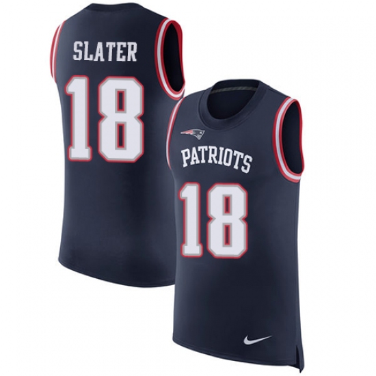Men's Nike New England Patriots #18 Matthew Slater Limited Navy Blue Rush Player Name & Number Tank Top NFL Jersey - Ujersey