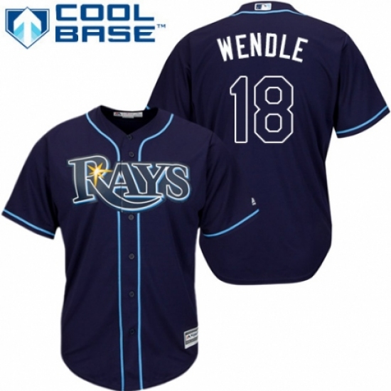 Men's Majestic Tampa Bay Rays #18 Joey Wendle Replica Navy Blue Alternate Cool Base MLB Jersey - Ujersey