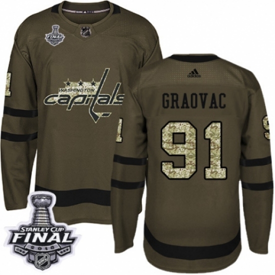 Men's Adidas Washington Capitals #91 Tyler Graovac Authentic Green Salute to Service 2018 Stanley Cup Final NHL Jersey - Ujersey