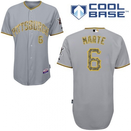 Men's Majestic Pittsburgh Pirates #6 Starling Marte Replica Grey USMC Cool Base MLB Jersey - Ujersey