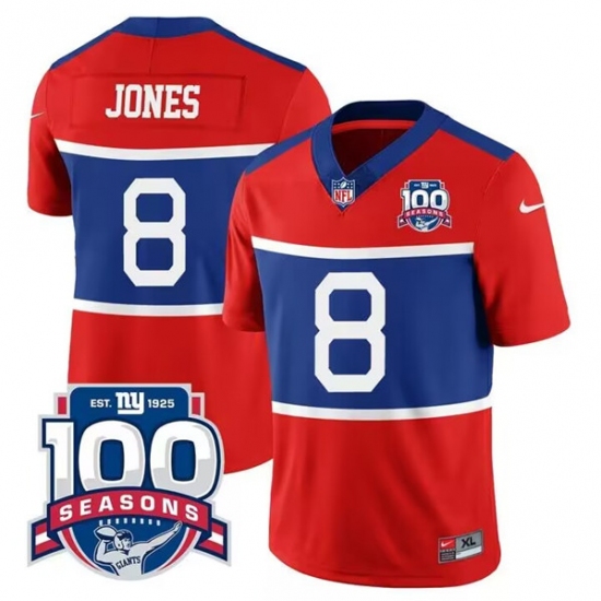 Men's New York Giants #8 Daniel Jones Century Red 100TH Season Commemorative Limited Football Stitched Jersey - Ujersey