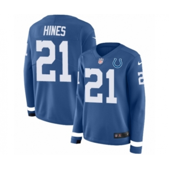 Women's Nike Indianapolis Colts #21 Nyheim Hines Limited Blue Therma Long Sleeve NFL Jersey - Ujersey