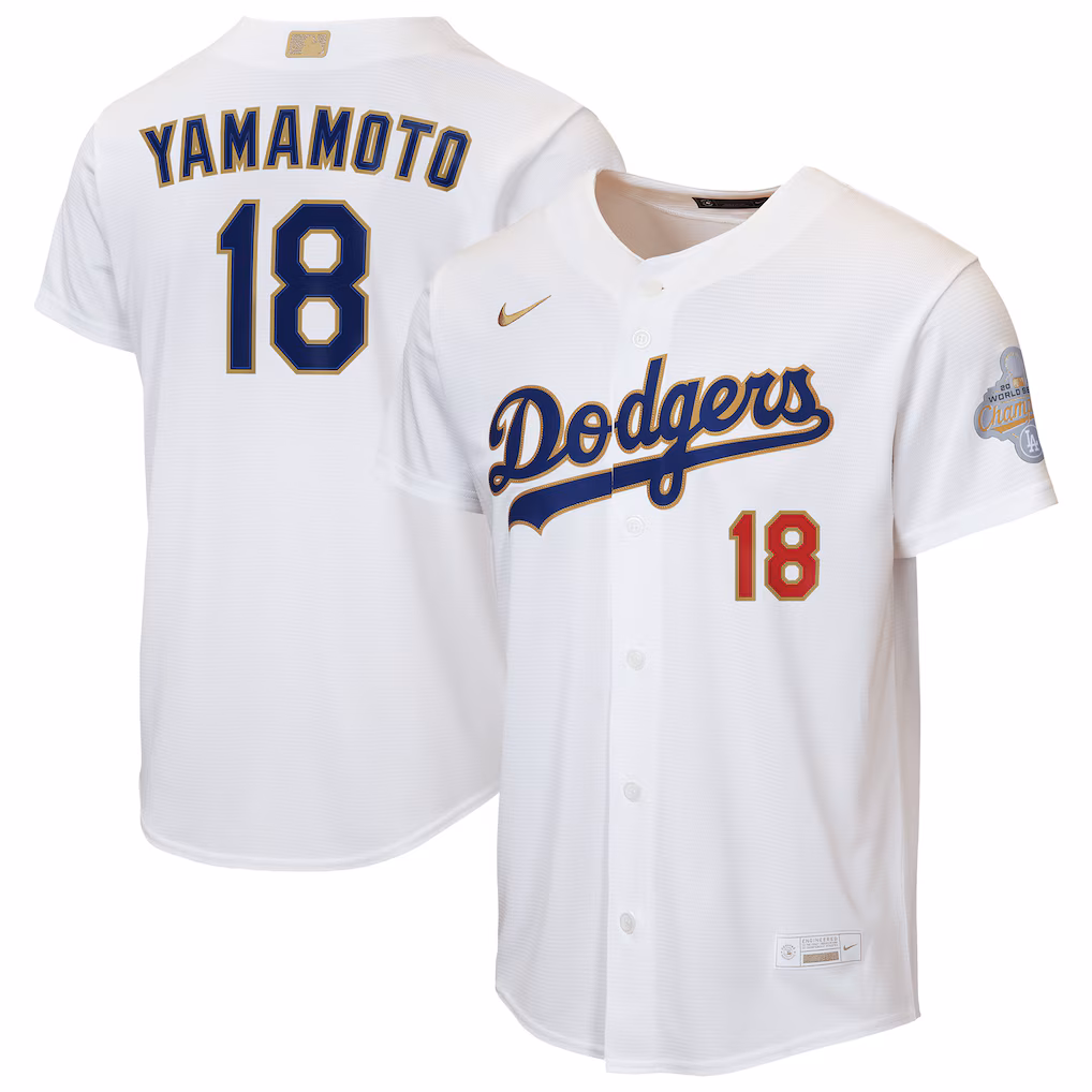Youth Los Angeles Dodgers Yoshinobu Yamamoto Nike White 2026 Gold Collection Home Replica Jersey - ujerseystore