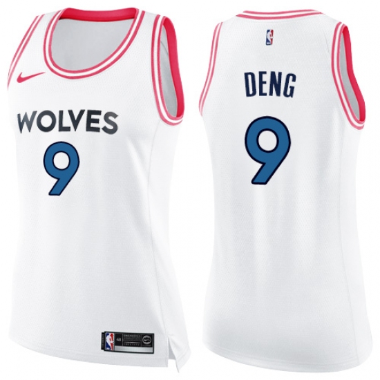 Women's Nike Minnesota Timberwolves #9 Luol Deng Swingman White  Pink Fashion NBA Jersey