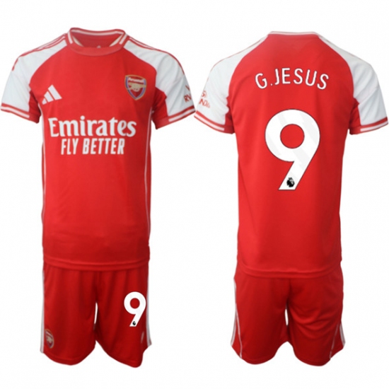 Men's Arsenal F.C #9 Gabriel Jesus Red 2025 Home Soccer Jersey Suit
