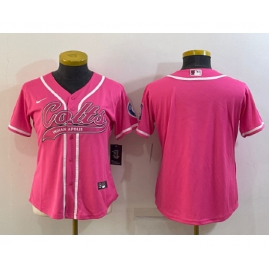 Women's Indianapolis Colts Blank Pink With Patch Cool Base Stitched Baseball Jersey - Ujersey