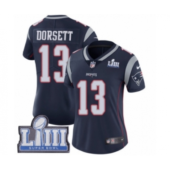 Women's Nike New England Patriots #13 Phillip Dorsett Navy Blue Team Color Vapor Untouchable Limited Player Super Bowl LIII Bound NFL Jersey - Ujersey