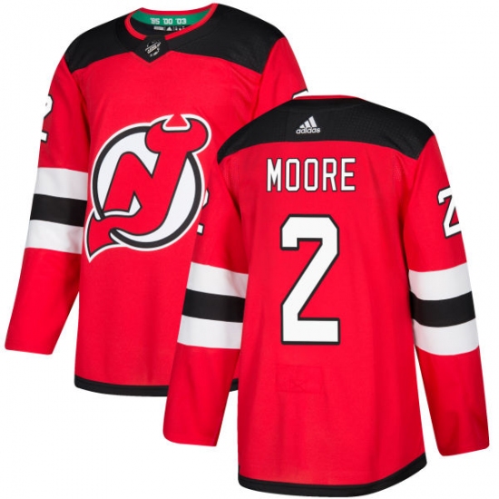 Men's Adidas New Jersey Devils #2 John Moore Premier Red Home NHL Jersey - Ujersey