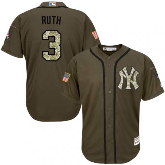 Men's Majestic New York Yankees #3 Babe Ruth Authentic Green Salute to Service MLB Jersey - Ujersey