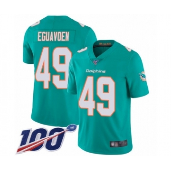 Youth Miami Dolphins #49 Sam Eguavoen Aqua Green Team Color Vapor Untouchable Limited Player 100th Season Football Jersey - Ujersey