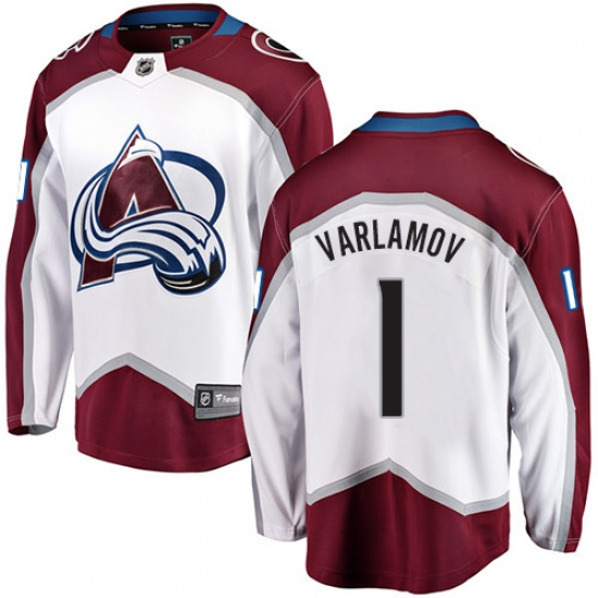 Men's Colorado Avalanche #1 Semyon Varlamov Fanatics Branded White Away Breakaway NHL Jersey - Ujersey