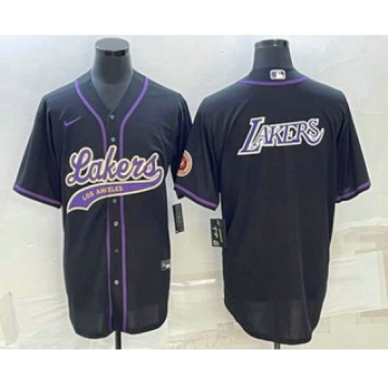 Men's Los Angeles Lakers Black Big Logo Cool Base Stitched Baseball Jersey - Ujersey