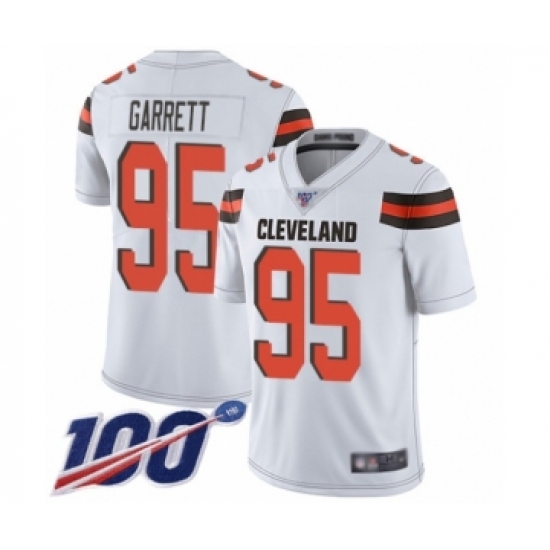 Men's Cleveland Browns #95 Myles Garrett White Vapor Untouchable Limited Player 100th Season Football Jersey - Ujersey